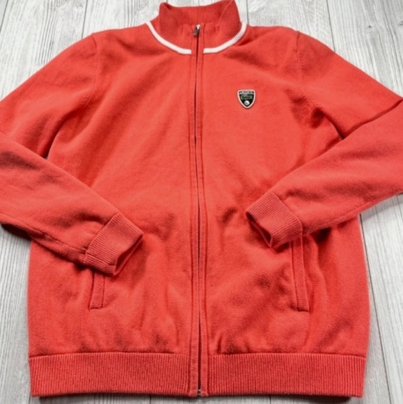 Lacoste Zip Up Knit Golf Jumper Cardigan Womens France 44 M Sweater Jacket Coral - Picture 8 of 11